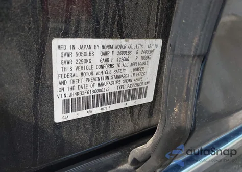 2011 Acura Rl 3.7 from USA, damaged, VIN JH4KB2F61BC000373